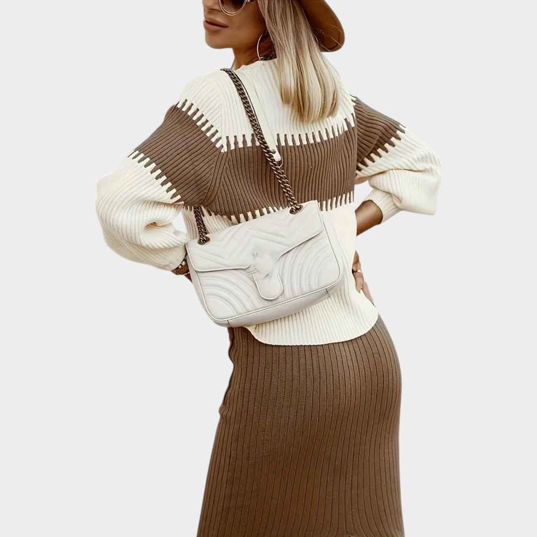 Women’s Ribbed Two Piece Set Color Block Knit Sweater