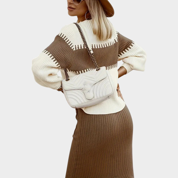 Women’s Ribbed Two Piece Set Color Block Knit Sweater
