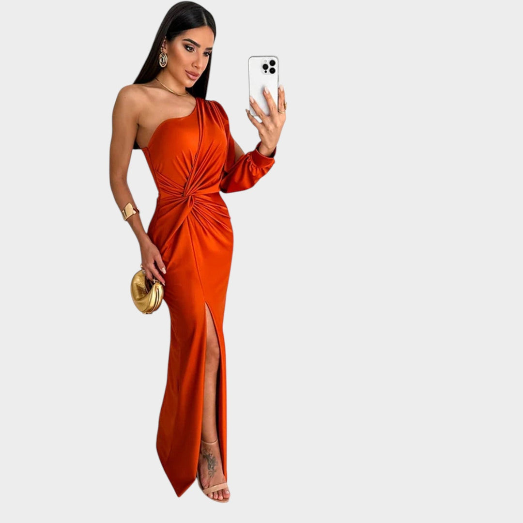 Formal Draped One Shoulder Maxi Dress
