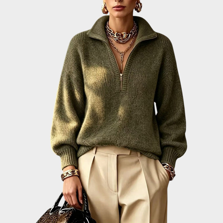 Women’s Quarter Zip Knit Sweater High Collar Relaxed Fit
