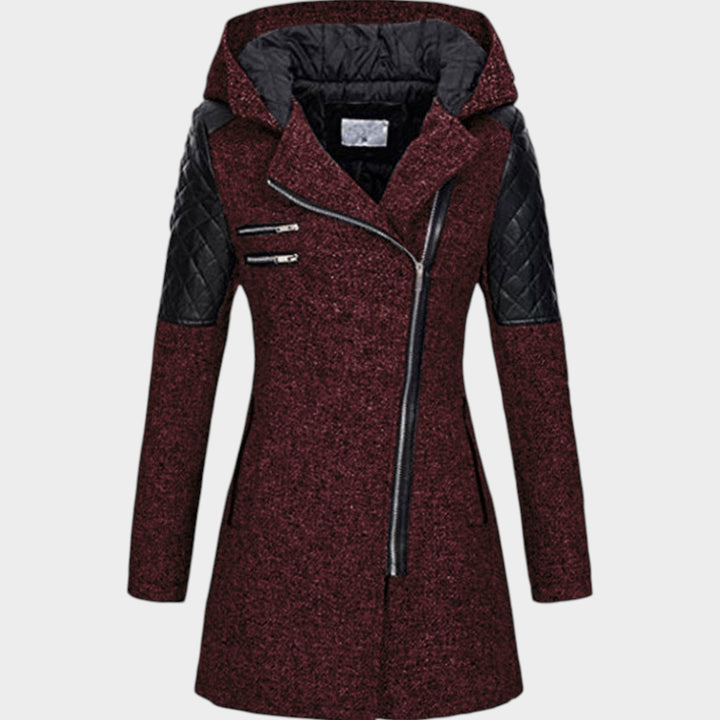 Women’s Hooded Coat Asymmetric Zip Front Quilted Sleeves