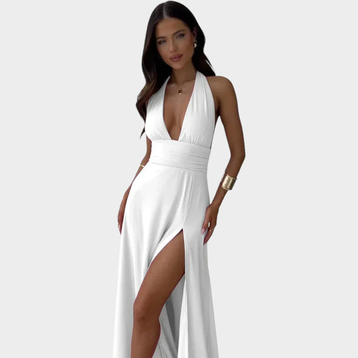 Deep V Halter Neck Formal Maxi Dress