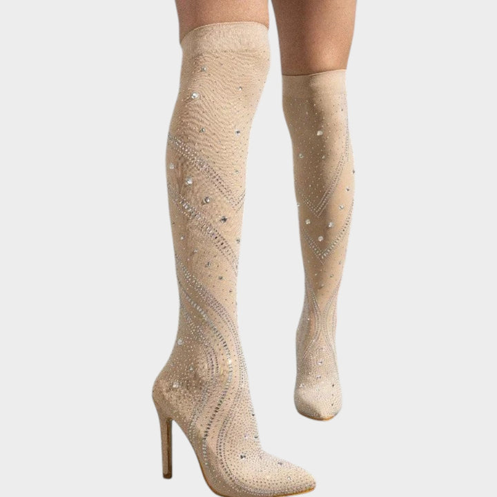 Women’s Over The Knee Boots Gem Embellished Pointed Toe