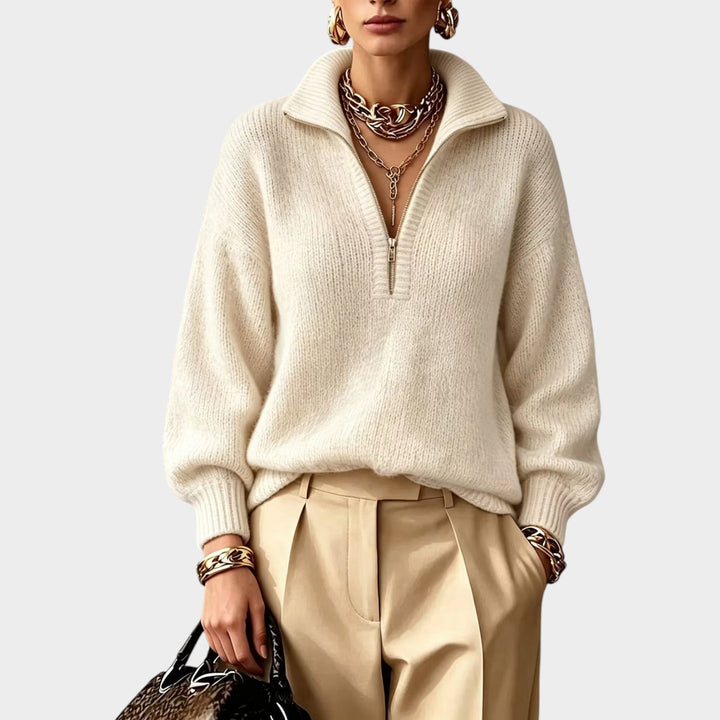 Women’s Quarter Zip Knit Sweater High Collar Relaxed Fit