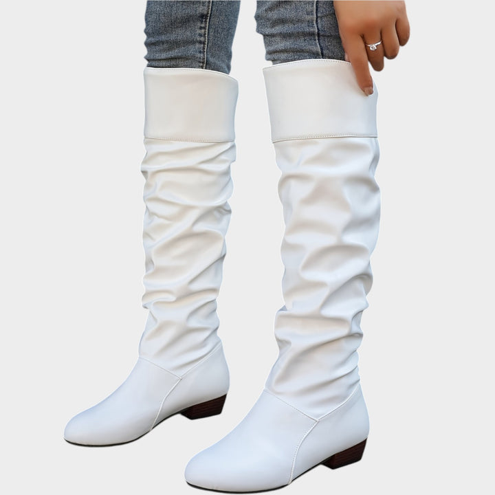 Women’s Knee High Slouch Boots Ruffle Detail Elegant Style