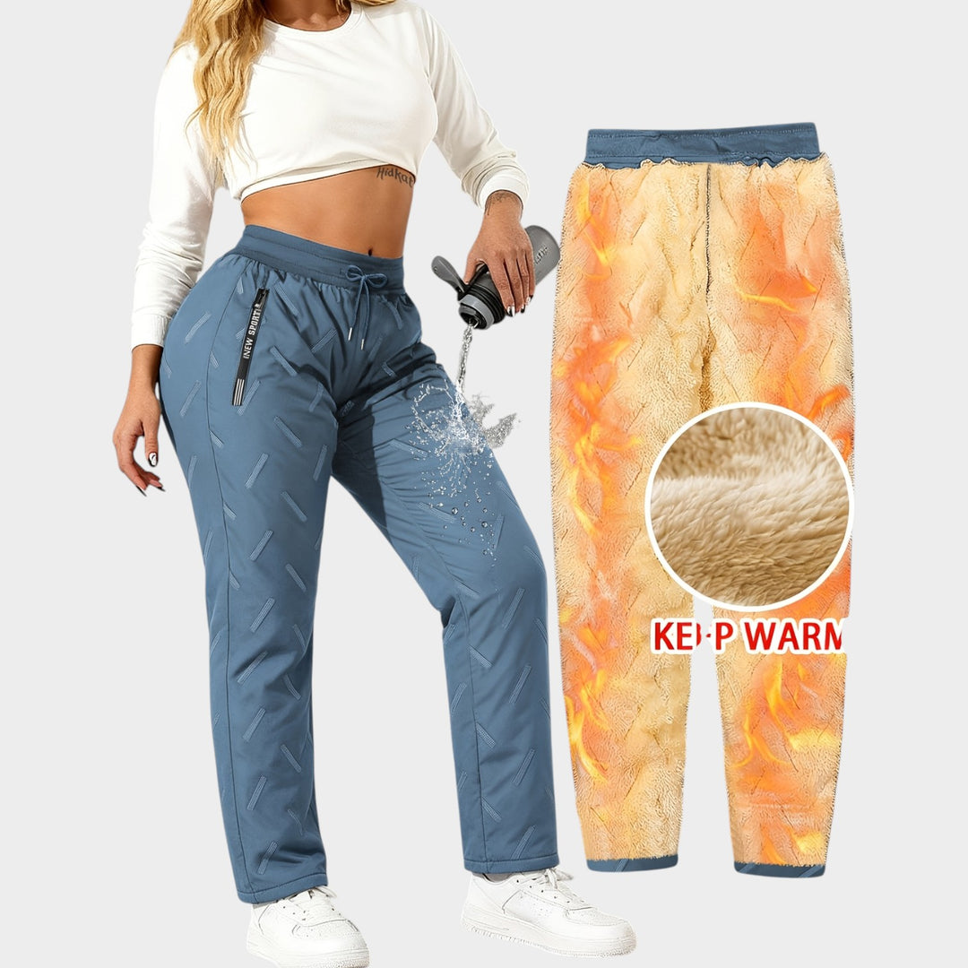 Women’s Fleece-Lined Winter Pants Loose Fit Zipper Pockets