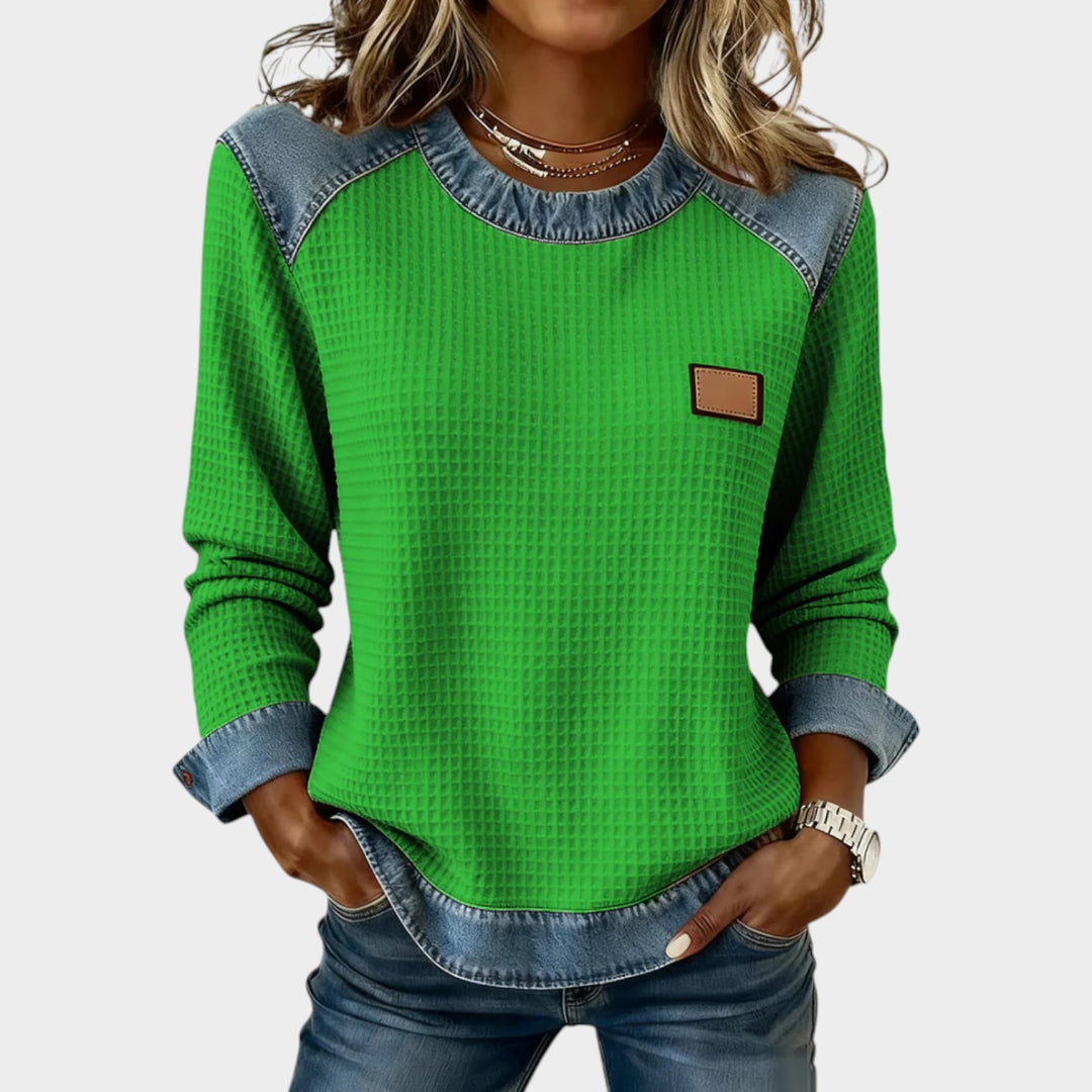 Women’s Patchwork Sweatshirt Waffle Texture Casual Style