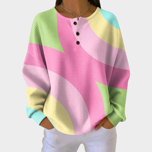 Women’s Sweatshirt Printed Button Neck Abstract Design