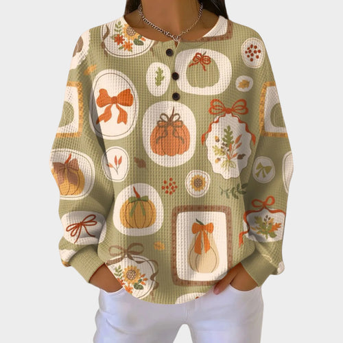 Women’s Sweatshirt Floral Print Textured Autumn Style