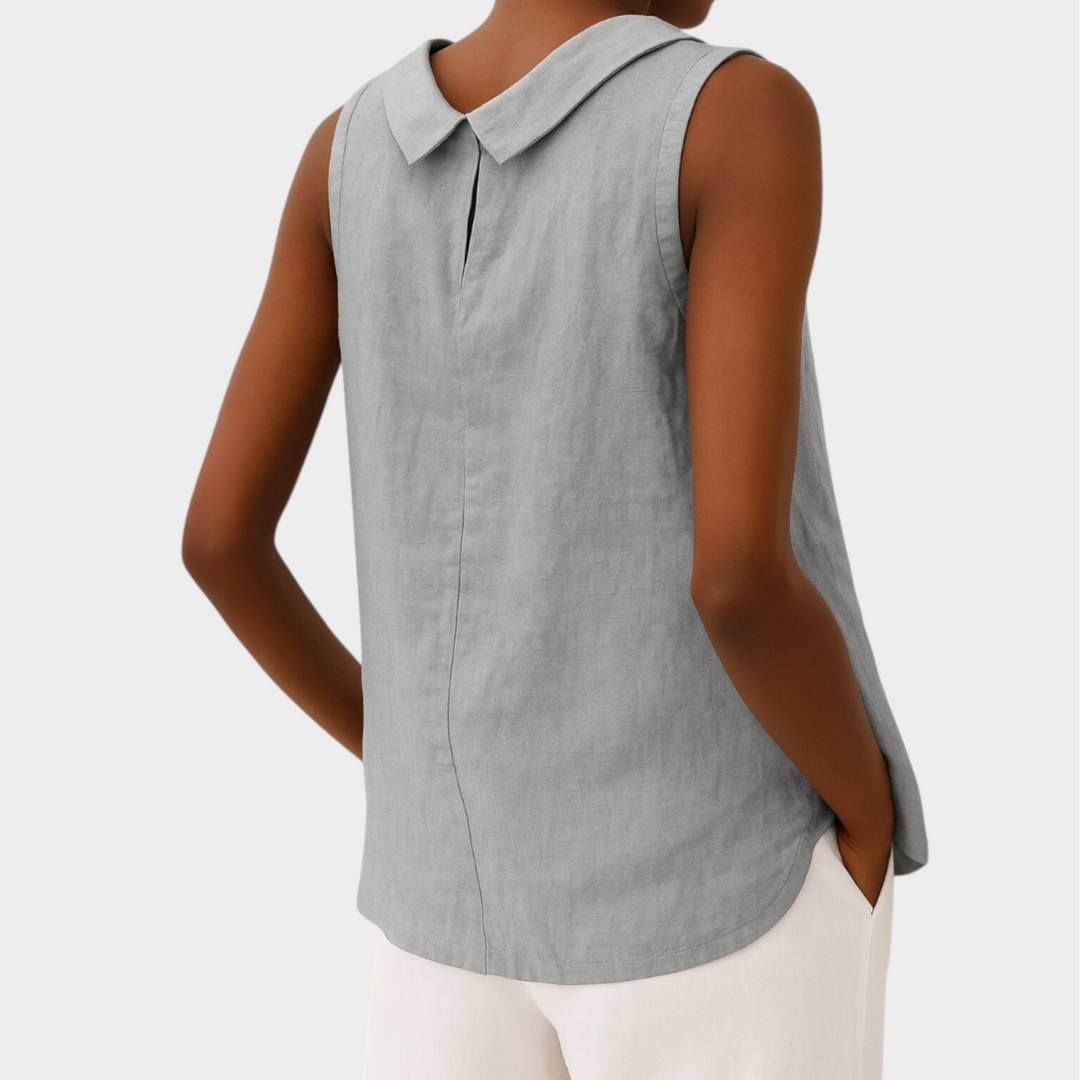 Sleeveless Linen Blouse | Casual Round Neck Tank Top