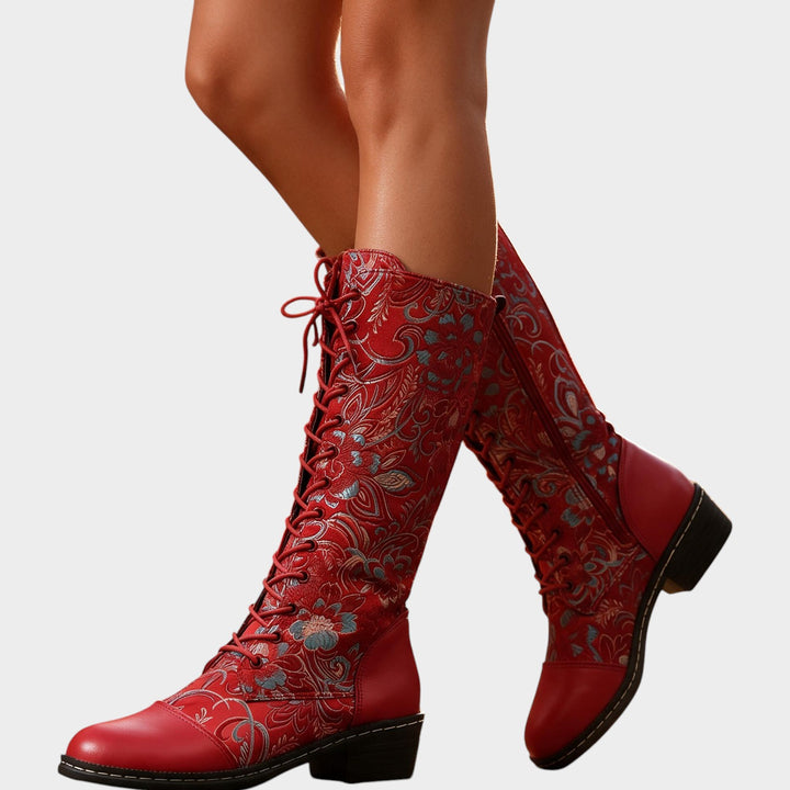 Women’s Knee High Floral Boots Printed Pattern Casual Style