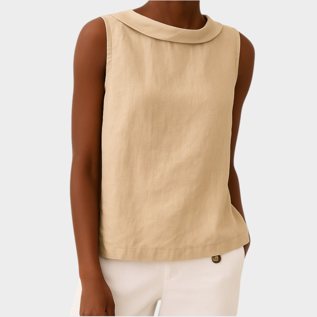 Sleeveless Linen Blouse | Casual Round Neck Tank Top