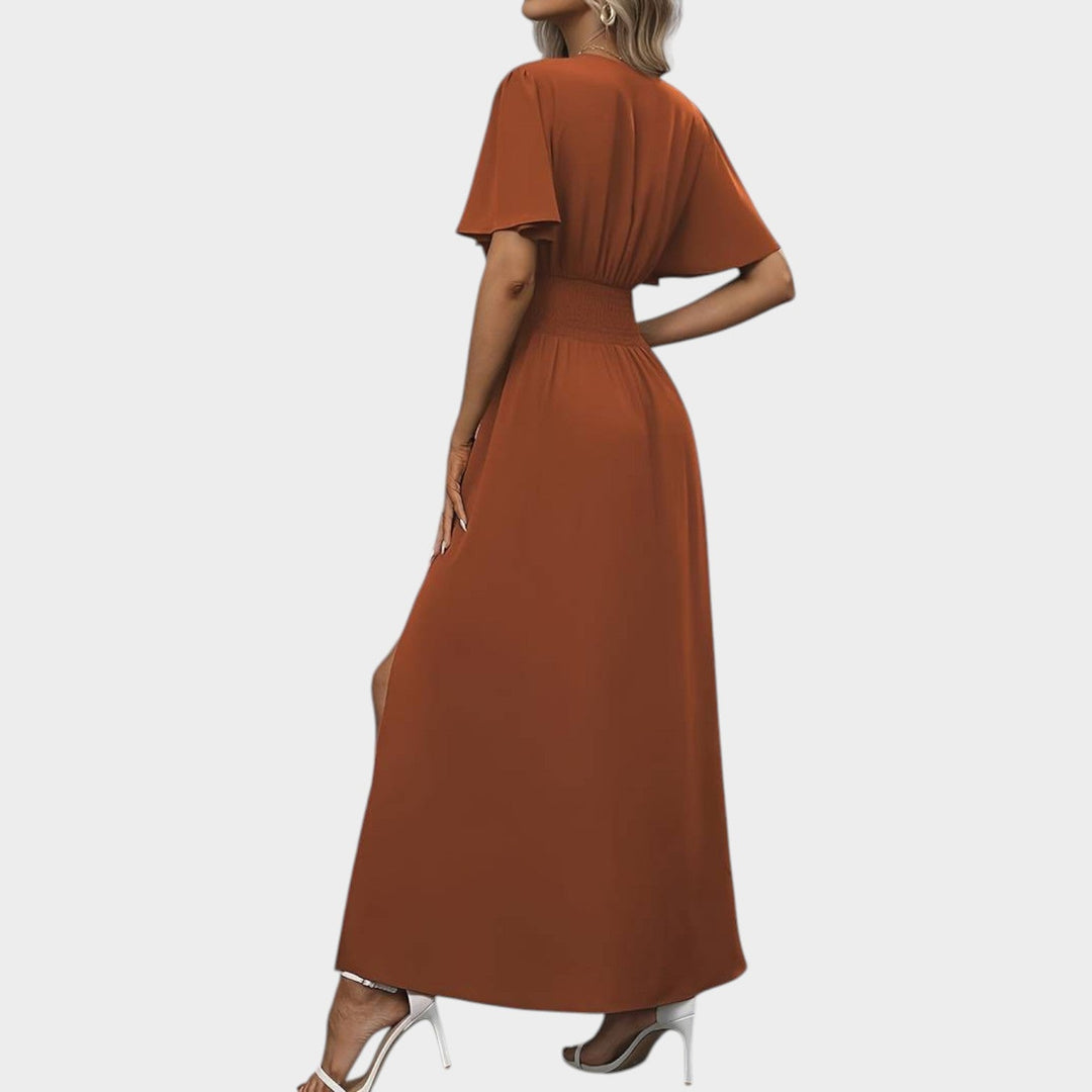 Formal Flutter Sleeve Flowing Maxi Dress