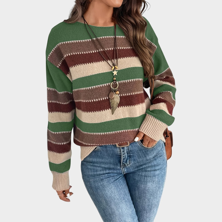 Women’s Knit Sweater Horizontal Stripe Round Neck Loose Fit