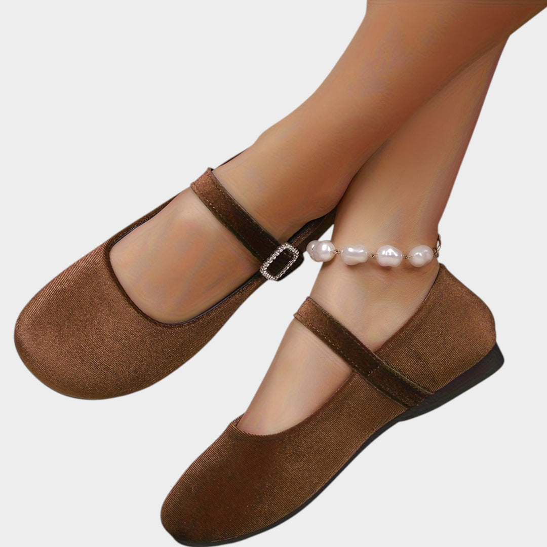Women’s Velvet Mary Jane Flats Rhinestone Detail