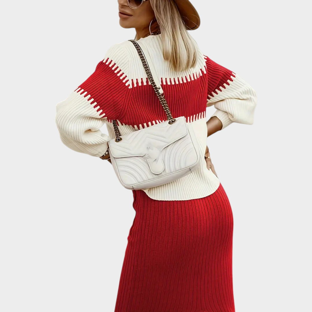 Women’s Ribbed Two Piece Set Color Block Knit Sweater
