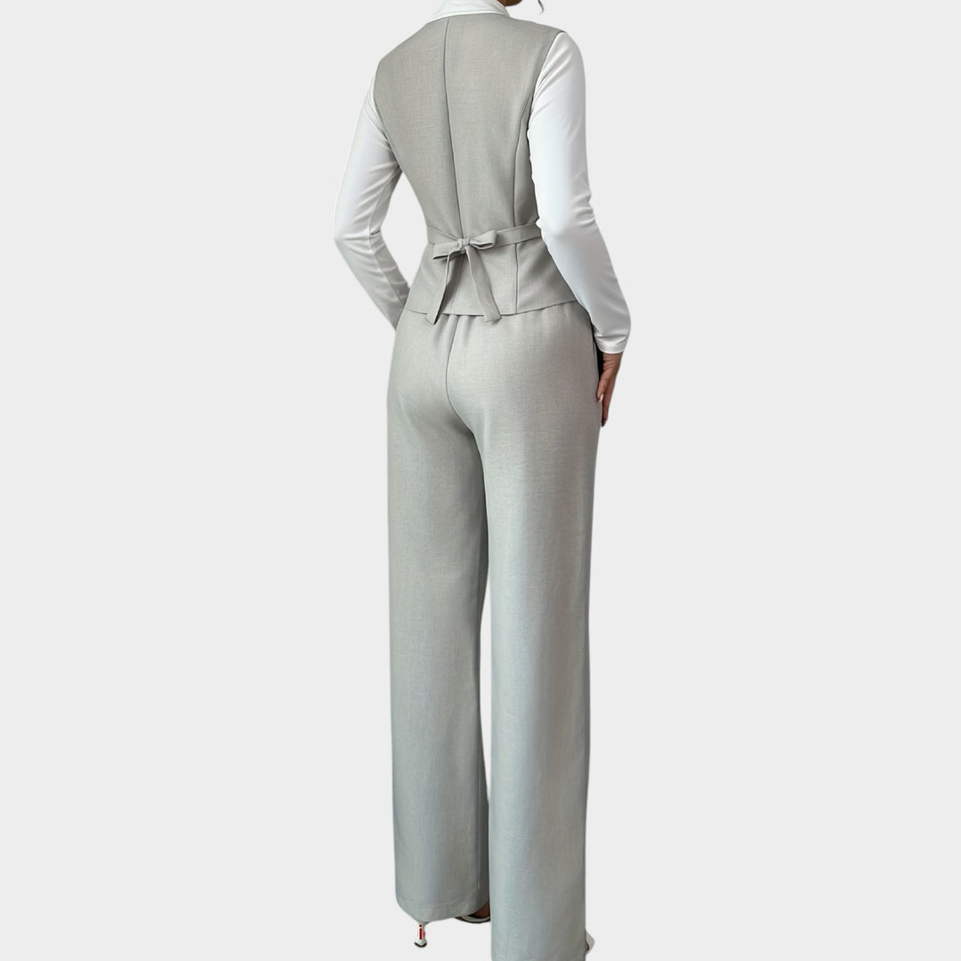 Women’s Suit Set 2 Piece Office Vest Wide Leg Pants