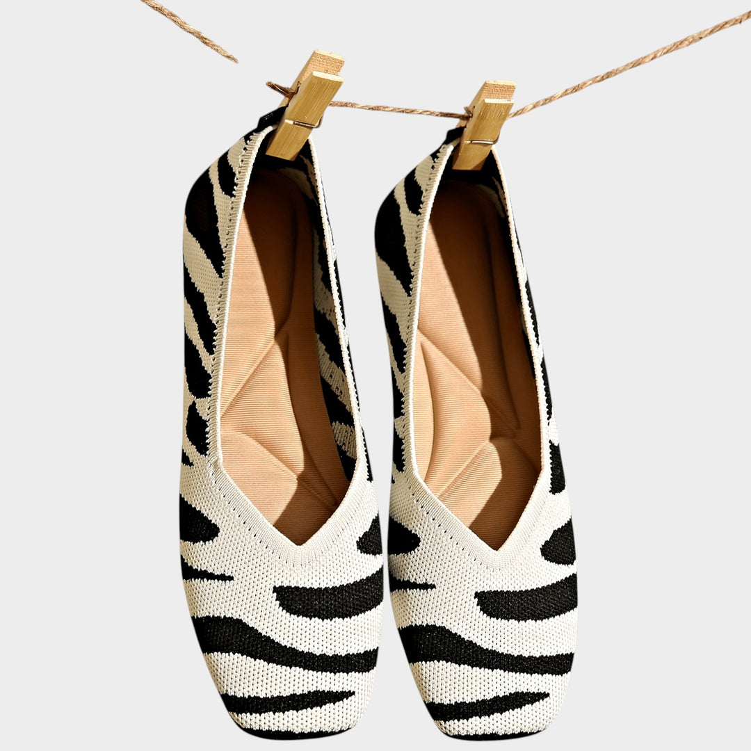 Women’s Ballet Flats Zebra Print Square Toe