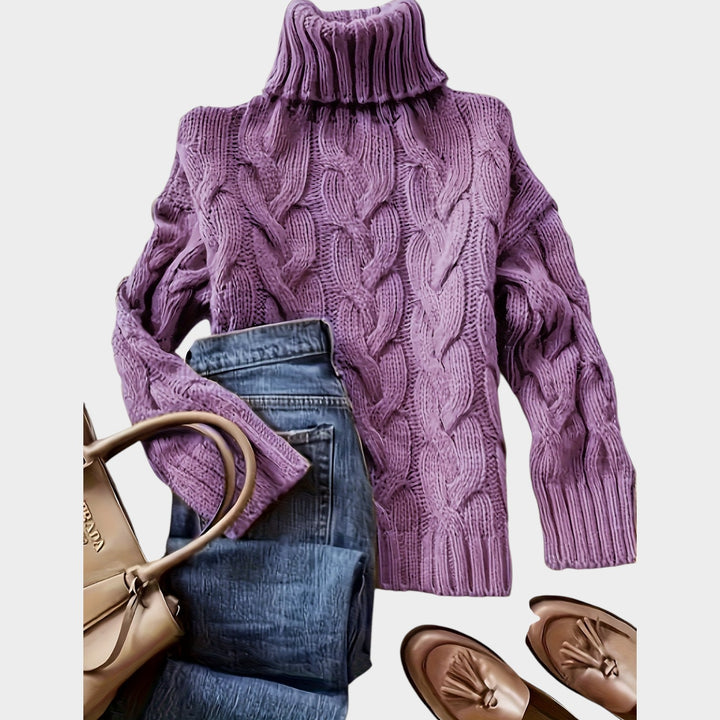 Women’s Cable Knit Sweater Turtleneck Chunky Long Sleeve