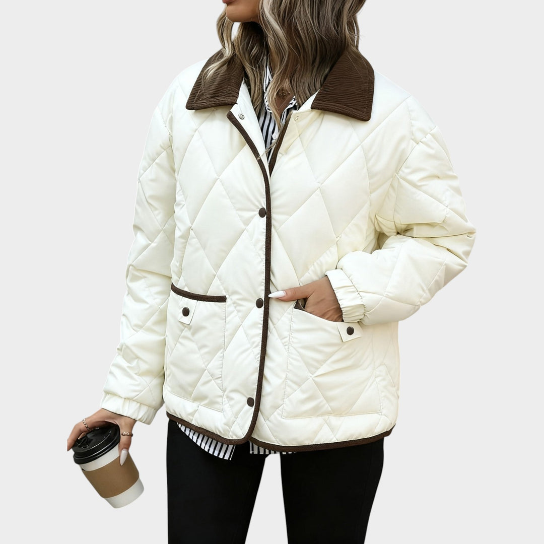 Women’s Quilted Jacket Casual Corduroy Collar Pockets
