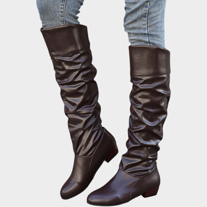 Women’s Knee High Slouch Boots Ruffle Detail Elegant Style