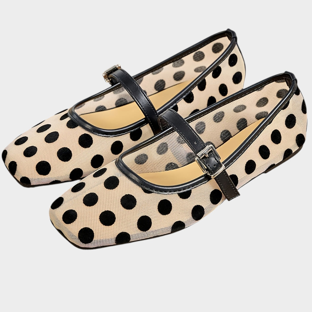 Women’s Mesh Mary Jane Flats Polka Dot Single Strap