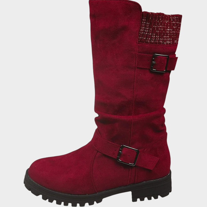 Women’s Suede Winter Boots Calf High Adjustable Strap