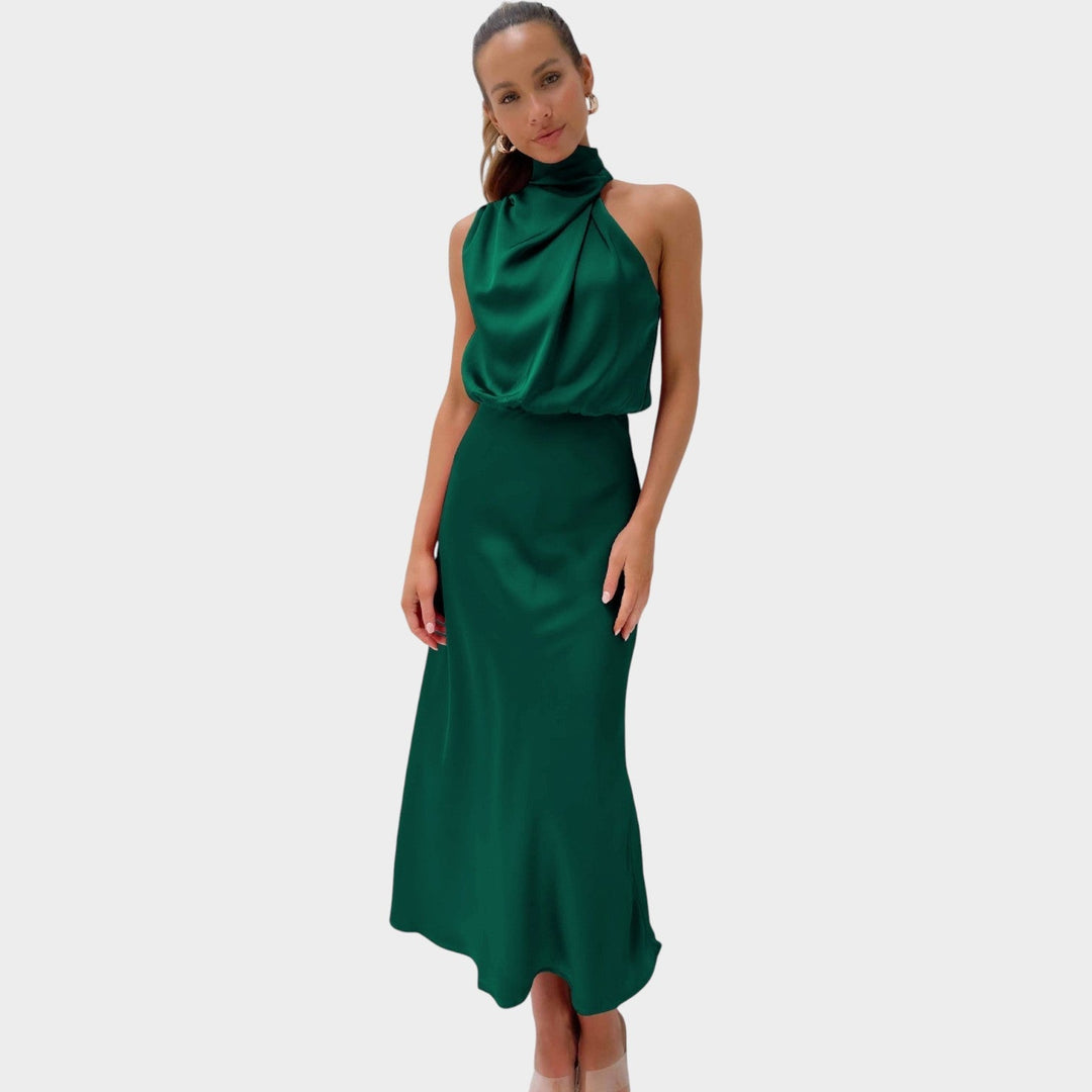 Formal Halter Neck Satin Maxi Dress