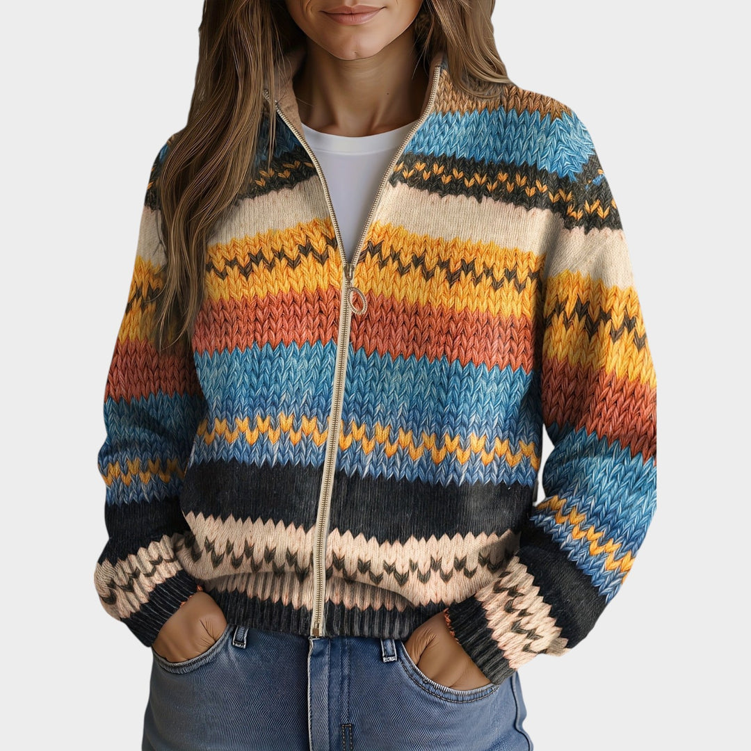 Women’s Knit Cardigan Zigzag Striped Pattern