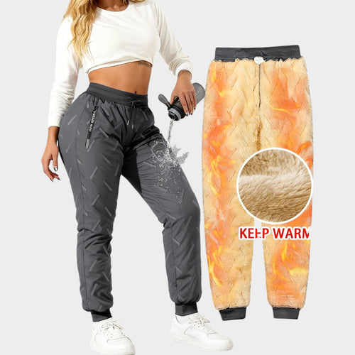Women’s Fleece-Lined Winter Pants Loose Fit Zipper Pockets