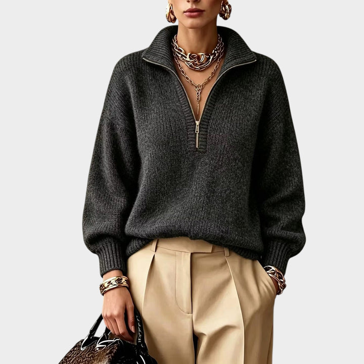 Women’s Quarter Zip Knit Sweater High Collar Relaxed Fit