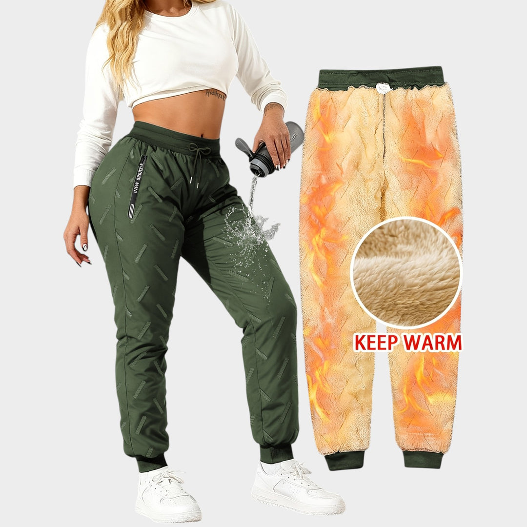 Women’s Fleece-Lined Winter Pants Loose Fit Zipper Pockets