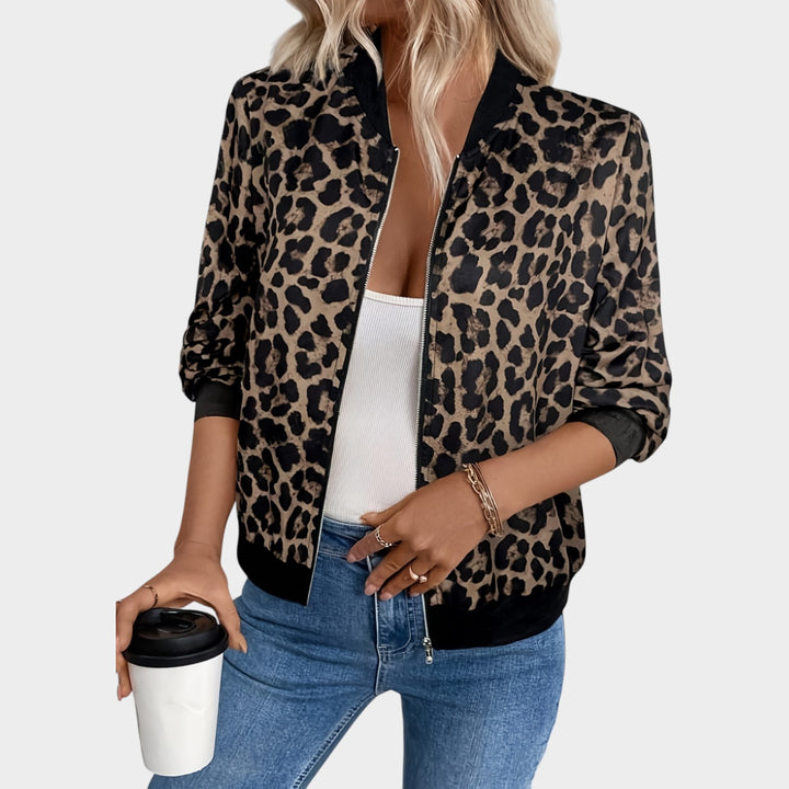 Women’s Bomber Jacket Casual Leopard Print Zip Up