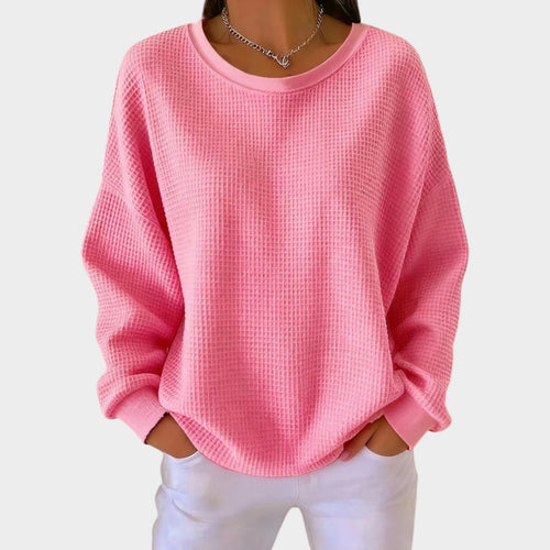 Women's Knit Sweater Round Neck Textured Long Sleeve