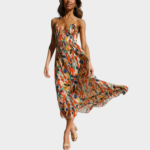 Women's Floral Midi Dress | Elegant Flowy V-Neck Silhouette