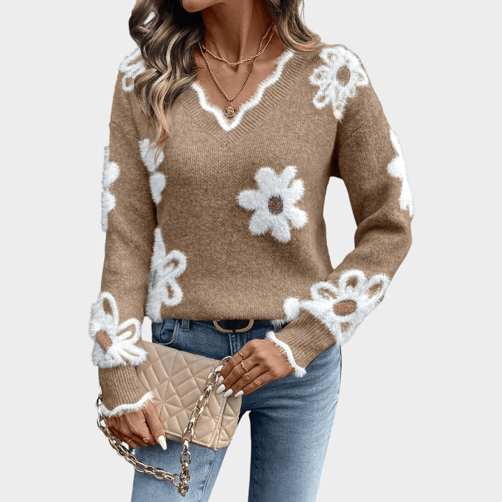 Women’s Knit Sweater Floral Pattern Long Sleeve Classic Style