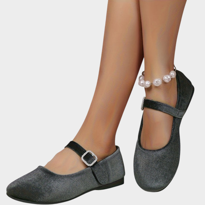 Women’s Velvet Mary Jane Flats Rhinestone Detail
