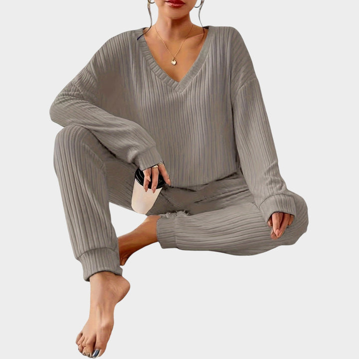 Women’s Matching Set 2 Piece Lounge Set Casual V Neck Ribbed Knit