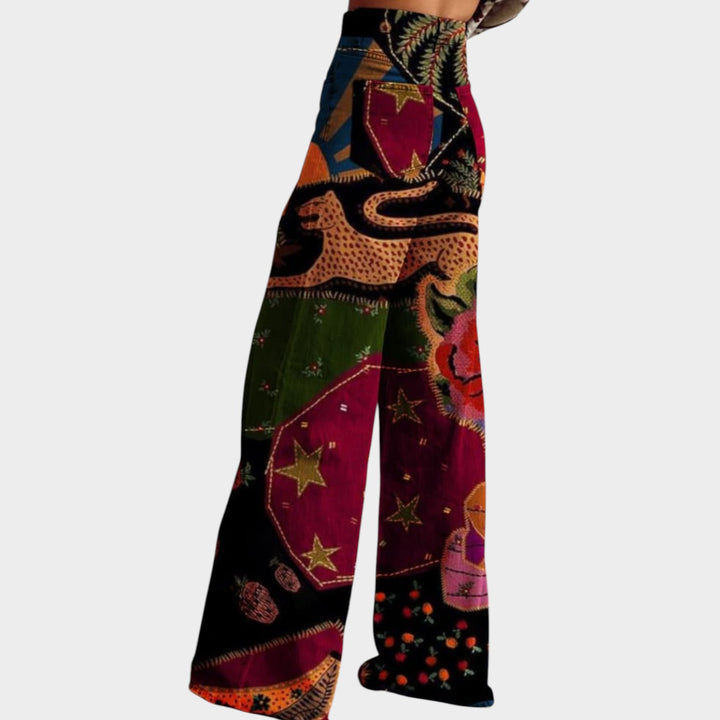 Women’s Boho Pants Retro Print Wide Leg Relaxed Fit