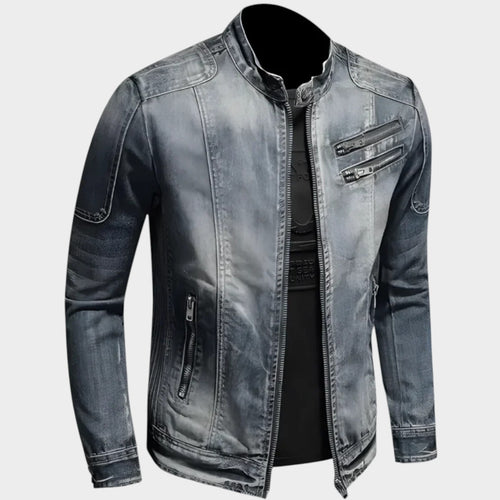 Vintage Stand Collar | Zip-Up Denim Jacket