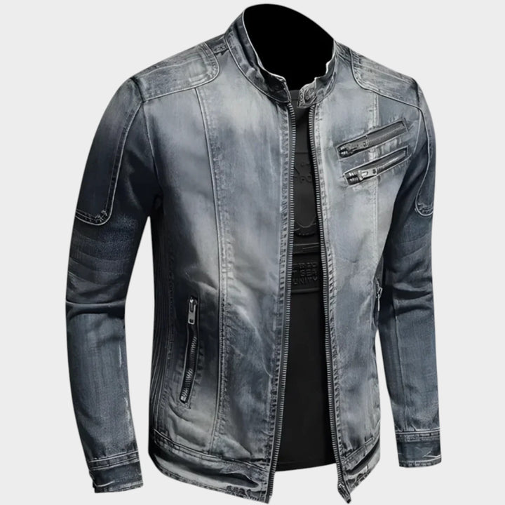 Vintage Stand Collar | Zip-Up Denim Jacket