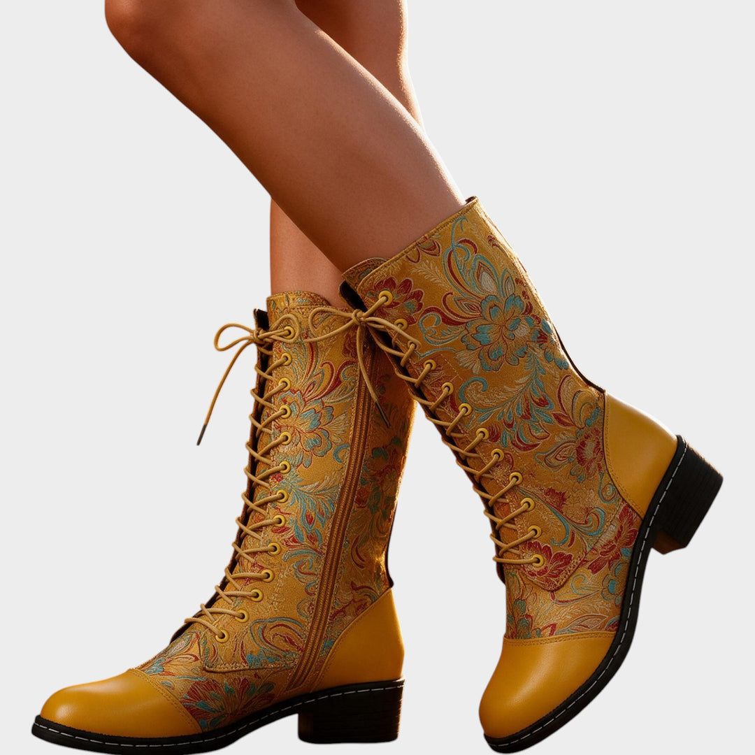 Women’s Knee High Floral Boots Printed Pattern Casual Style