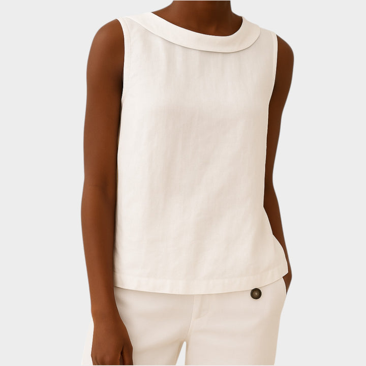 Sleeveless Linen Blouse | Casual Round Neck Tank Top