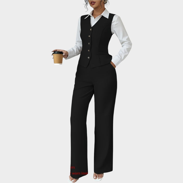 Women’s Suit Set 2 Piece Office Vest Wide Leg Pants