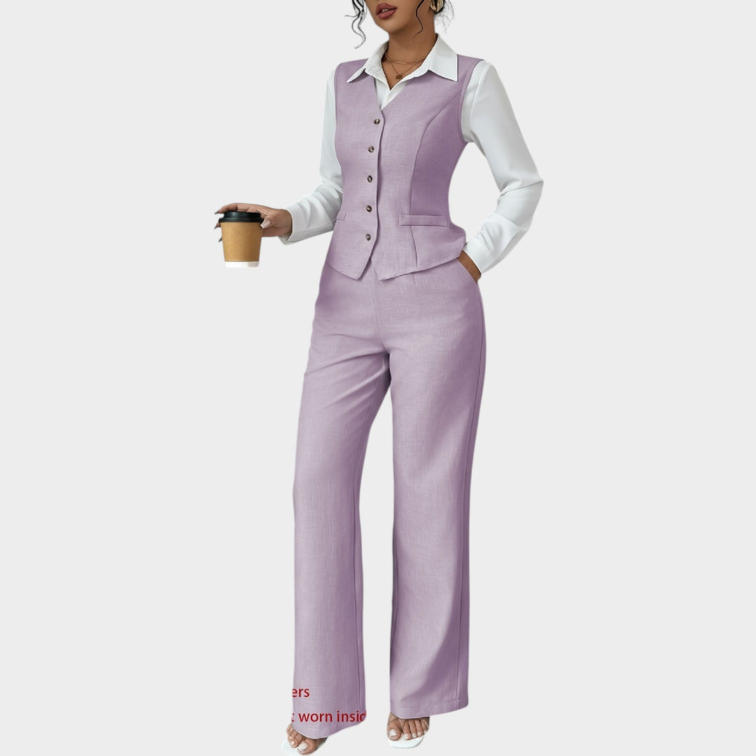 Women’s Suit Set 2 Piece Office Vest Wide Leg Pants