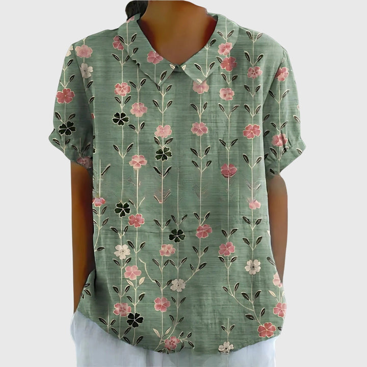 Floral V-Neck Blouse | Casual Short Sleeve Tunic Top