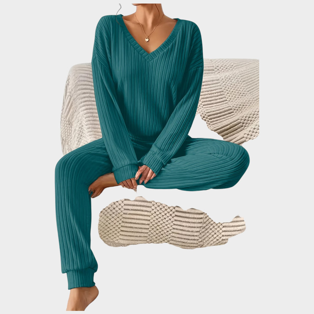 Women’s Matching Set 2 Piece Lounge Set Casual V Neck Ribbed Knit