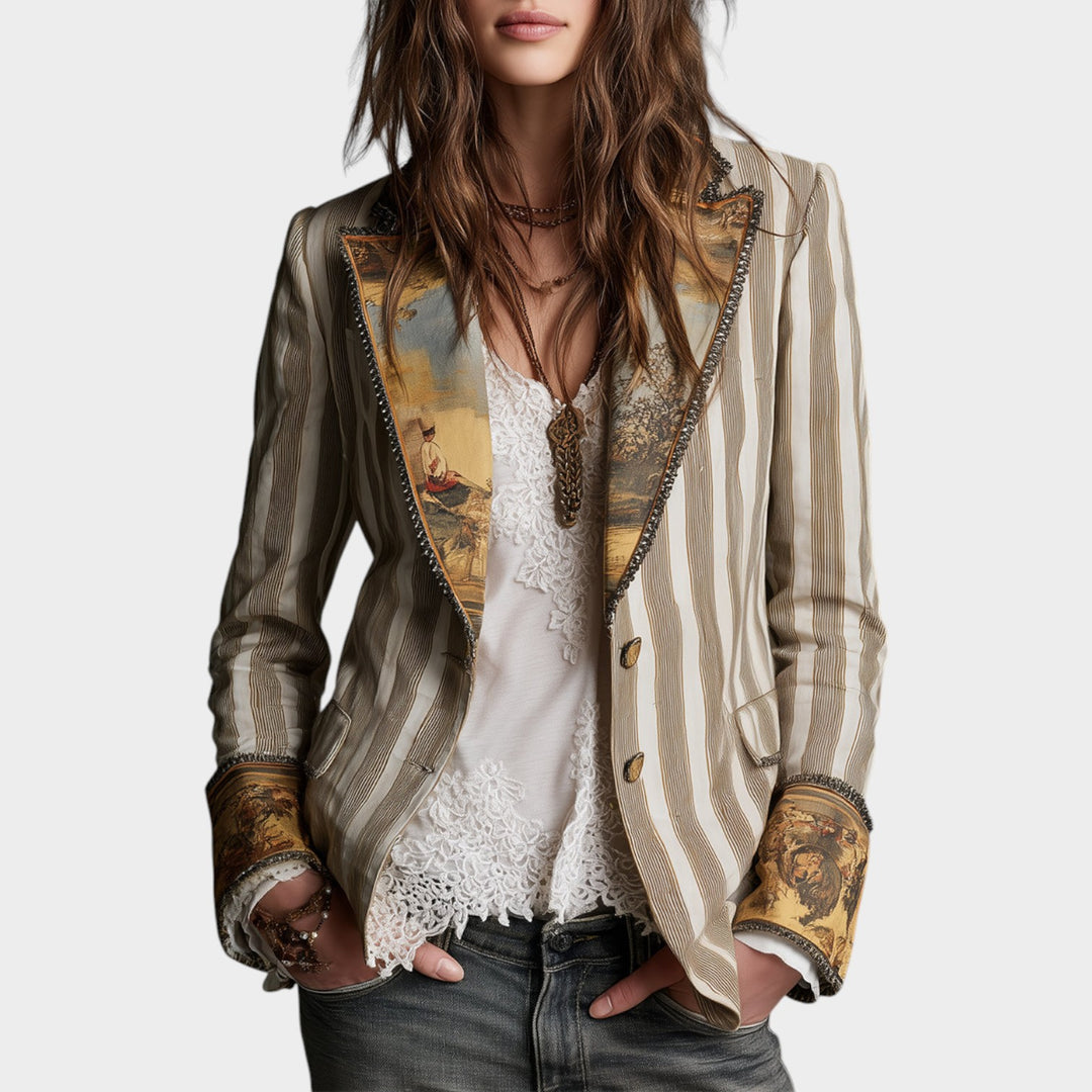 Women’s Blazer Boho Striped Print Lapel