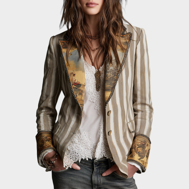Women’s Blazer Boho Striped Print Lapel