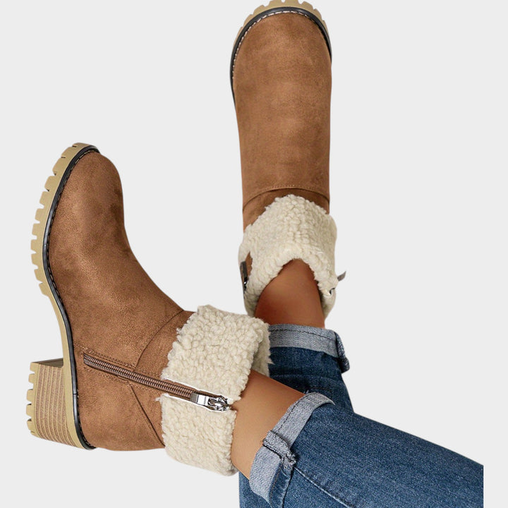 Women’s Ankle Boots Furry Collar Thick Sole Round Toe